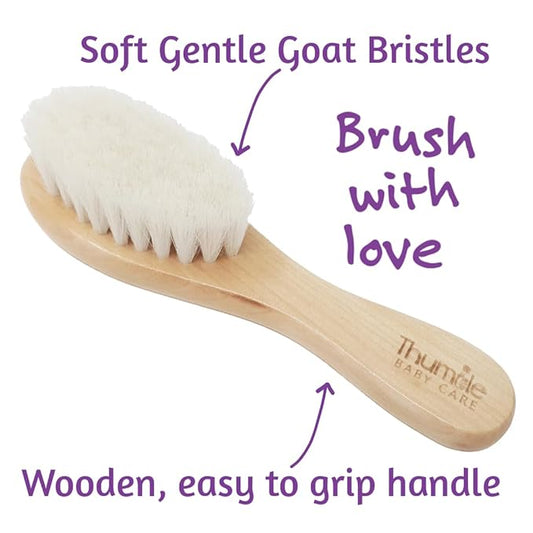 Baby Hair Brush by Thumble Baby Care | Cradle Cap Brushes For Babies | Super Soft Goat Bristles | Wooden, Natural And Plastic-Free | 2 Pack Infant Hairbrush Set For Newborns, Infants and Toddlers