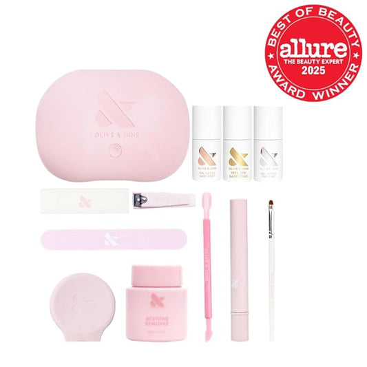 Olive & June Gel Mani System Set | Includes Nail Tools, Peel-Off & Gel Base Coats, Top Coat, LED Lamp, Cuticle Serum & The Poppy | Easy At-Home Mani Kit | 15-Free, Vegan, Cruelty-Free