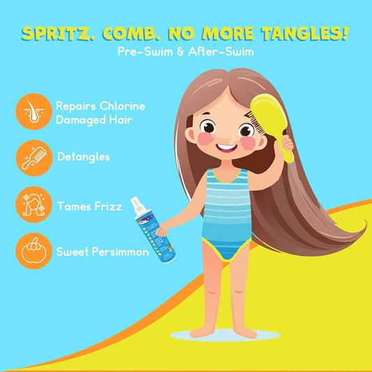 TRISWIM Kids Detangler Leave-In Conditioner Spray 8oz | Pre & Post Swim Hair Care | Helps Prevent Tangles, Dryness & Breakage | Soft, Easy-to-Manage Hair | Gentle Sweet Persimmon Scent