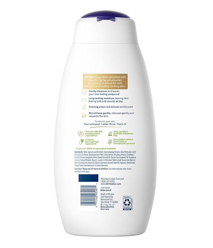 NIVEA Delicate Orchid and Amber Body Wash with Nourishing Serum, 20 Fl Oz Bottle