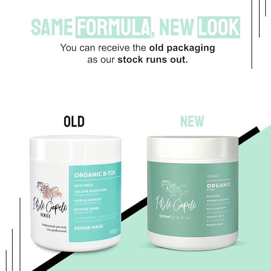 I Belli Capelli Venice Botox Hair Treatment - Smoothness for Dry and Damaged Hair - Deep Hydration, Volume Control, Reduces Frizz- Formaldehyde-Free, Organic Hair Botox (2-Pack, 17.6 oz/500 ml)