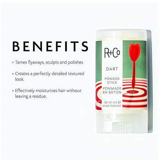 R+Co Dart Pomade Stick | Tame Flyaways, Sculpt and Polish | Long Lasting Texture and Shapes | Vegan + No Parabens | 2 Pack