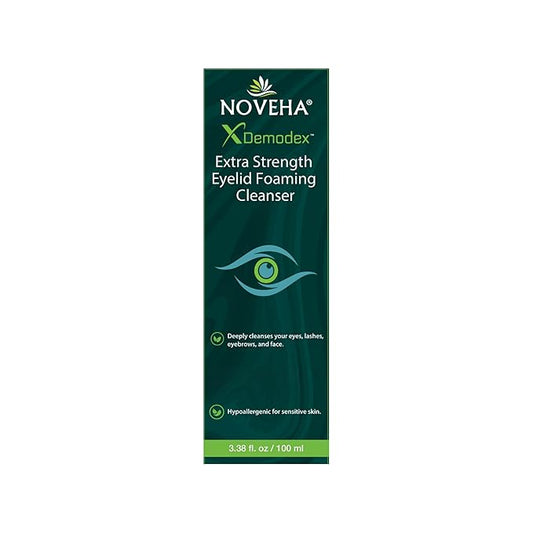 NOVEHA Demodex Eyelid Cleanser Foam | Extra Strength Tea Tree Oil Formula | Daily Face Wash For Eyelash, Demodex, MGD, Stye Eyes, Eye Irritations & Skin Dryness, 3.38 fl. oz. (100ml) - (Pack of 2)
