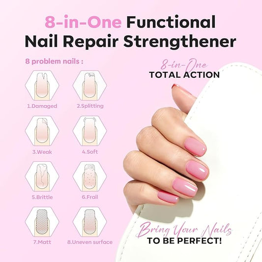 modelones Nail Strengthener Jelly Purple Pink Nail Repair for Damaged Nails Strengthening Polish 15ml Nail Growth and Strengthener Natural Concealer Foundation Nail Care Gifts for Women