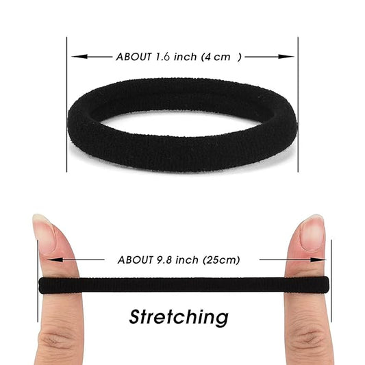 50PCS Black Hair Ties,Cotton Seamless Ponytail Holders,No Damage Elastics Hair Bands for Thick Heavy &Curly Hair