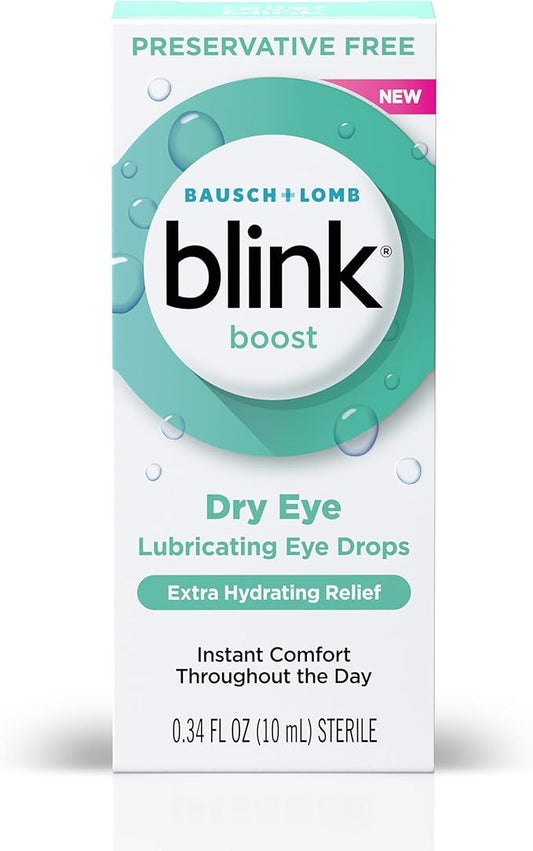 Blink Boost Preservative-Free Lubricating Eye Drops, Moisturizing & Soothing for Mild Dry Eyes, with Hyaluronate, Hydrating Relief Instant Comfort Throughout the Day, Contact Lens Friendly, 0.34 FL Oz