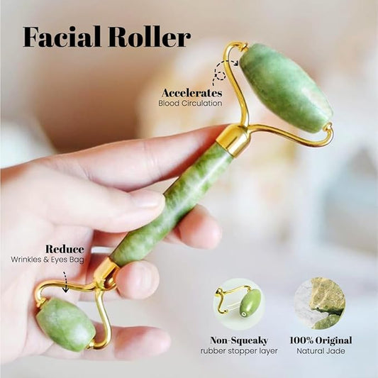 ROSELYNBOUTIQUE Gua Sha Facial Tools & Face Roller for Lift Wrinkless Natural Skincare Tool Jade Roller Guasha Tool for Face (Green)