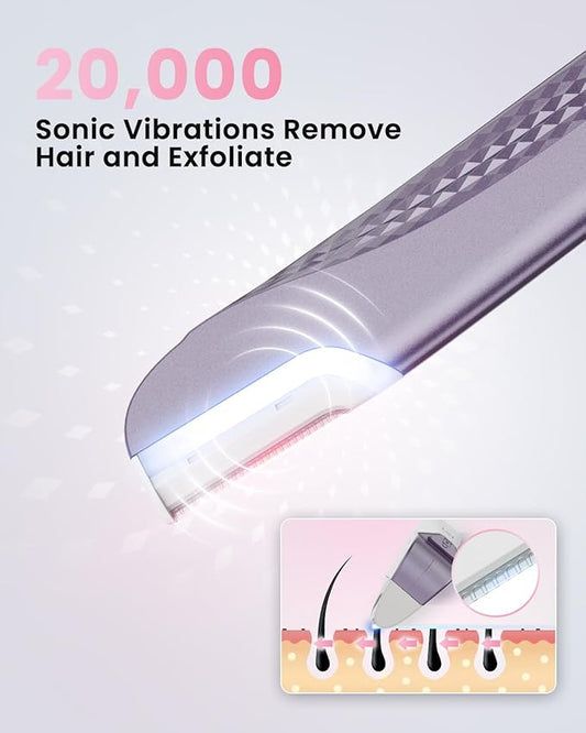 Dermaplane Razor For Women Face, 3 Adjustable Dermaplaning Tool,Facial Hair Removal Razors with Led Light for Peach Fuzz,Rechargeable Sonicsmooth Facial Hair Remover with 8 Replacement Blades (Purple)