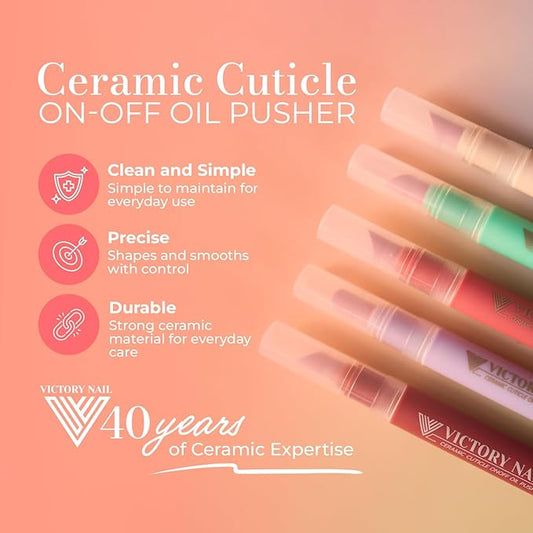 Cuticle Oil Pen 3-in-1 Ceramic Nail Buffer & Cuticle Remover – Moisturizing & Strengthening Nail Care for Dry, Damaged, Brittle Nails. (Pink)