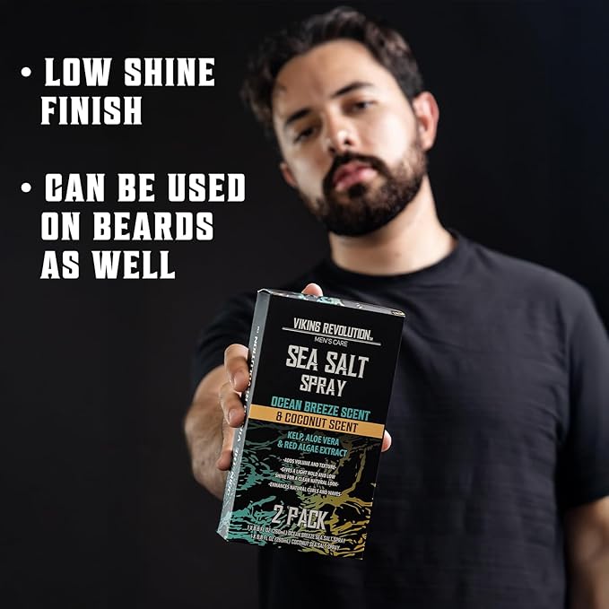 Viking Revolution Sea Salt Spray for Hair Men - Hair Texturizing Spray with Kelp, Aloe Vera and Red Algae Extract to Add Volume and Texture - Ocean Breeze and Coconut Scent, 8.8oz each