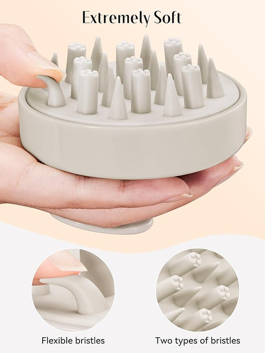 HEETA Hair Scalp Massager Brush, Updated Hair Shampoo Brush, Wet & Dry Scalp Exfoliator with Soft Silicone Bristles, Head Massager Washing Hair Care Tool for Women Men Kid, Bright Beige