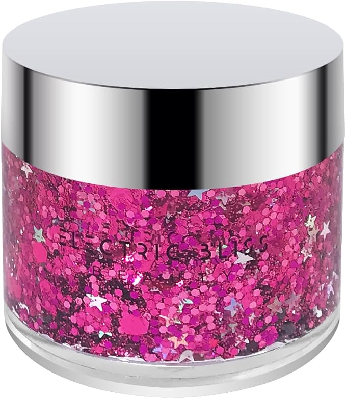 Cosmic Pink & Siver Stars - Holographic Body Glitter Gel for Body, Face, Hair - Vegan & Cruelty Free - Electric Bliss Beauty (Cosmic Pink)