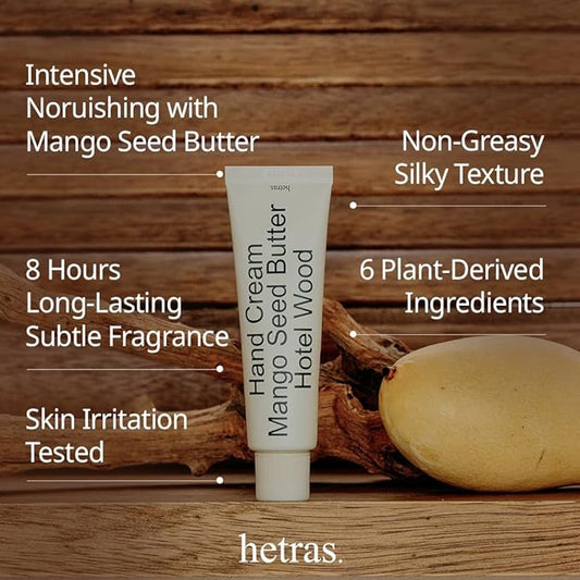 hetras. Perfume Hand Cream | Hotel Wood - Forest and Woody Scent | Korean Subtle Perfumed Hand Moisturizer with Mango Seed & Shea Butter | Hydrates, Nourishes & Softens Very Dry Skin, 1.69oz.