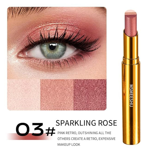 Eyeshadow Stick Makeup – Tri-Color Eye Shadow, Blendable Cream Glitter Eyeshadow Stick for Long-Wear Beauty Looks, Smudge-Resistant & Easy to Apply – Rose Sparkle