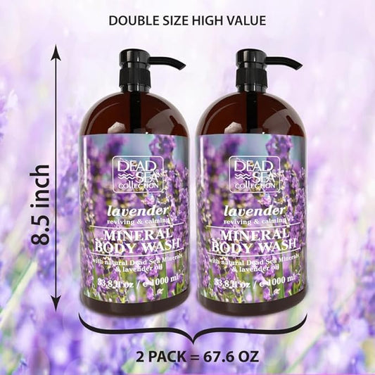 Dead Sea Collection Lavender Body Wash for Women and Men - with Pure Dead Sea Minerals and Lavender Oil - Gentle Cleanses and Moisturizes Skin - Pack of 2 (67.6 fl. oz)