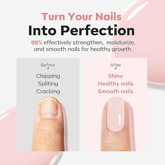 modelones Nail Strengthener Pale Pink White Nail Repair for Damaged Nails Strengthening Polish 15ml Nail Growth and Strengthener Natural Concealer Foundation Nail Care Gifts for Women