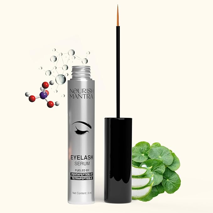 Nourish Mantra Eyelash Growth Serum | Eyelash Enhancing Serum for Longer, Thicker, and Fuller Lashes | Infused with Tetrapeptide, Pentapeptide, Gotu Kola, and Aloe Vera | Suits All Skin Types | 3 ml