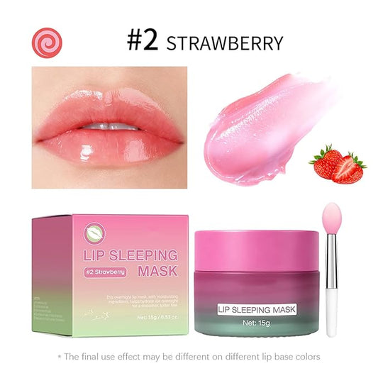 Overnight Lip Mask for Dry Lips, Intensive Hydrating Lip Sleeping Mask with Shea Butter, Repairs Flaky & Chapped Lips While You Sleep, Wake Up to Softer, Smooth Lips (Strawberry)