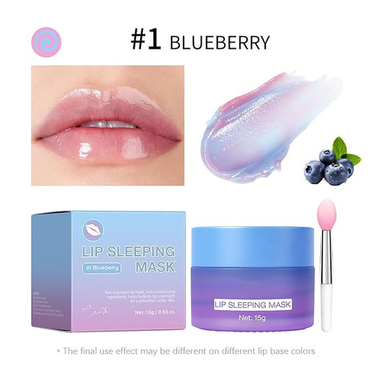 Overnight Lip Mask for Dry Lips, Intensive Hydrating Lip Sleeping Mask with Shea Butter, Repairs Flaky & Chapped Lips While You Sleep, Wake Up to Softer, Smooth Lips (Blueberry)