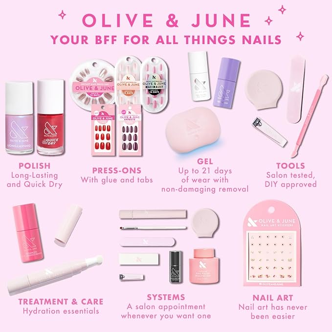 Olive & June Gel Mani System Set | Includes Nail Tools, Peel-Off & Gel Base Coats, Top Coat, LED Lamp, Cuticle Serum & The Poppy | Easy At-Home Mani Kit | 15-Free, Vegan, Cruelty-Free