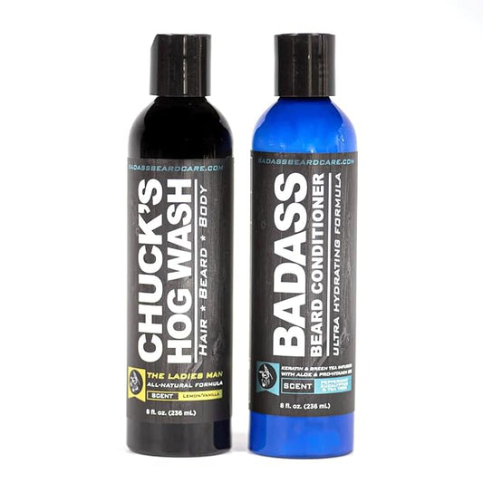 Badass Beard Care Beard Wash & Conditioner KIT For Men - Made of Natural Ingrediens for Healthy, Soften and Itchness Free Beard and Mustache