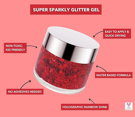 Red - Holographic Body Glitter Gel for Body, Face, Hair - Vegan & Cruelty Free - Electric Bliss Beauty (Red)