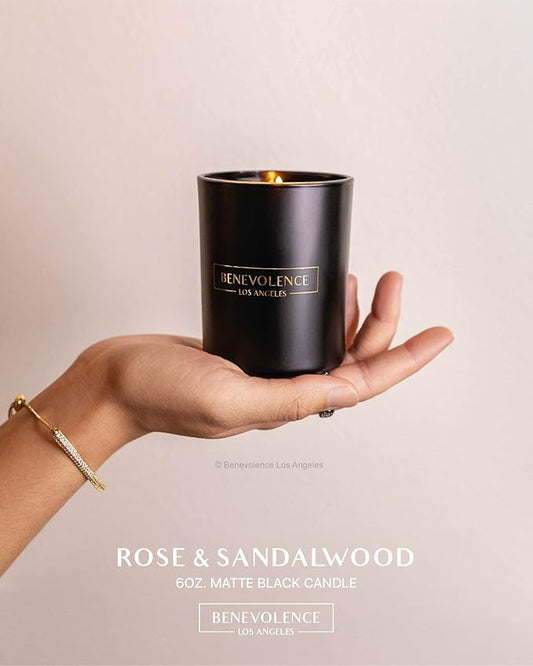 Benevolence LA Clearance Candle Rose & Sandalwood Christmas Scented Candles | Soy Candles, Black Holiday Candle for Home | Gifts for Women and Men | Home Fragrance | Aromatherapy | 6oz