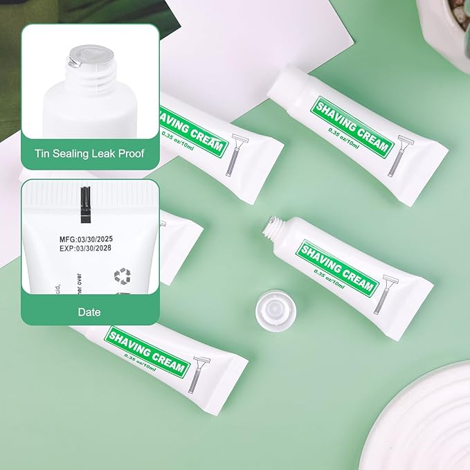 Travel Size Shaving Cream Bulk Pack of 25,Individually Wrapped 10ml/0.35fl oz Mini Disposable Shaving Cream in Bulk 1.2x2.9 inch Travel Size Toiletries Amenities for Guests,Homeless,Charity