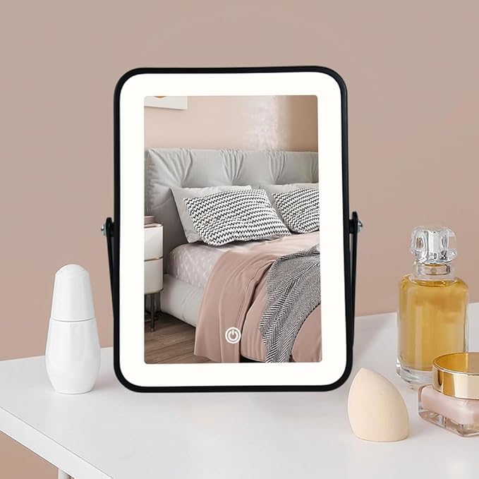 Rechargeable Makeup Vanity Mirror with Lights, Small Desk Makeup Mirror with Lights, 3 Lighting Modes, Dimmable Touch Screen, Tabletop Light up Mirror