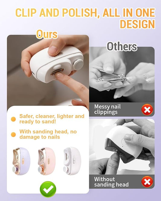 3 in 1 Automatic Electric Nail Clipper, 2025 New Electric Toe Nail Clippers with Polishing for Seniors Adults Baby, Automatic Electric Nail Clippers Nail File with LED Light & Storage Box (White)