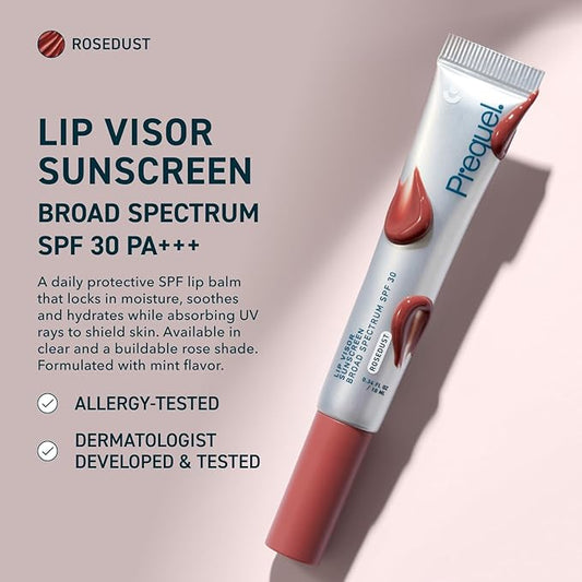 Prequel Skin Lip Visor, Tinted Lip Balm with SPF 30 PA+++. Rosedust, Mint Flavor, Rosy Nude Shade with Non-Sticky Finish – Moisturizing Semi Gloss Balm Sunscreen for Daily Use - 2 Pack