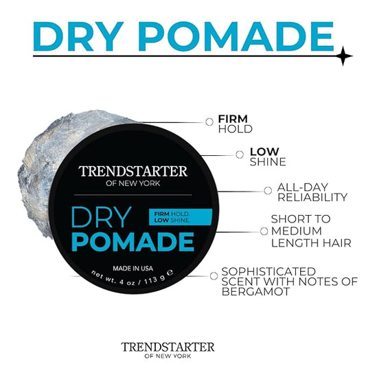 TRENDSTARTER - DRY POMADE (4oz) - Firm Hold - Low Shine - Water-Based Gel Type Pomade - All-Day Hold Premium Hair Styling Products