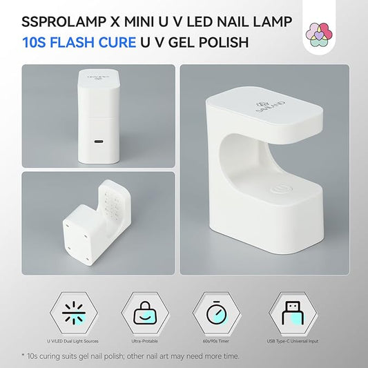 SAVILAND SSProLamp 10S Flash Cure Mini LED U V Nail Lamp: 6W U V Light for Gel Nails Protable Gel Lamp 2 Timers USB Type-C Nail Light for Gel Polish Acrylic Nail Kit Travel Home Use