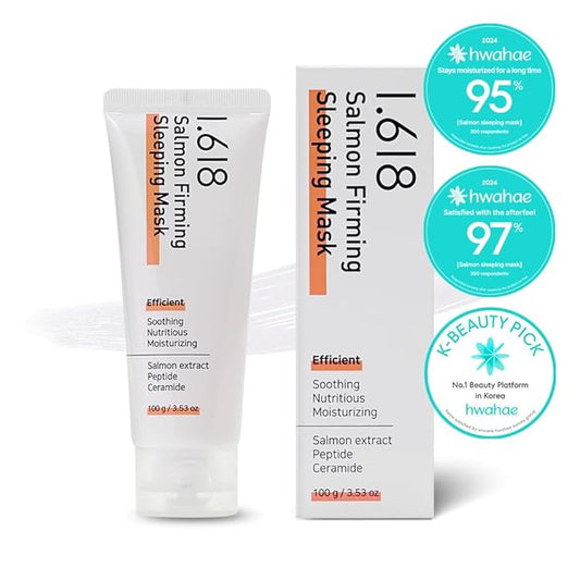 1.618 Salmon Firming Sleeping Mask for Women 11 Korean Ingredients Night Moisturizer Face Cream 100g Golden Ratio Formula Lightweight Texture Hydrating Overnight Masks Skin Care for Radiant Glow