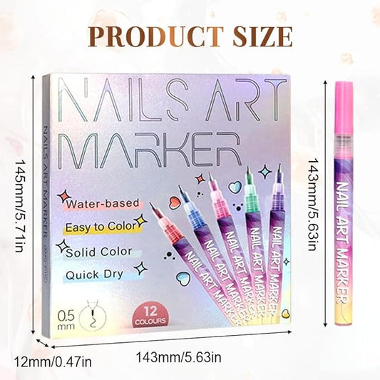 12 Colors Nail Art Pens Set, 2026 New 0.5 MM Nail Art Markers for Gel Nails, 3D Acrylic Nail Art Marker Pens, Quick-Drying Nail for DIY Nails Art Design Tools (2 Set)