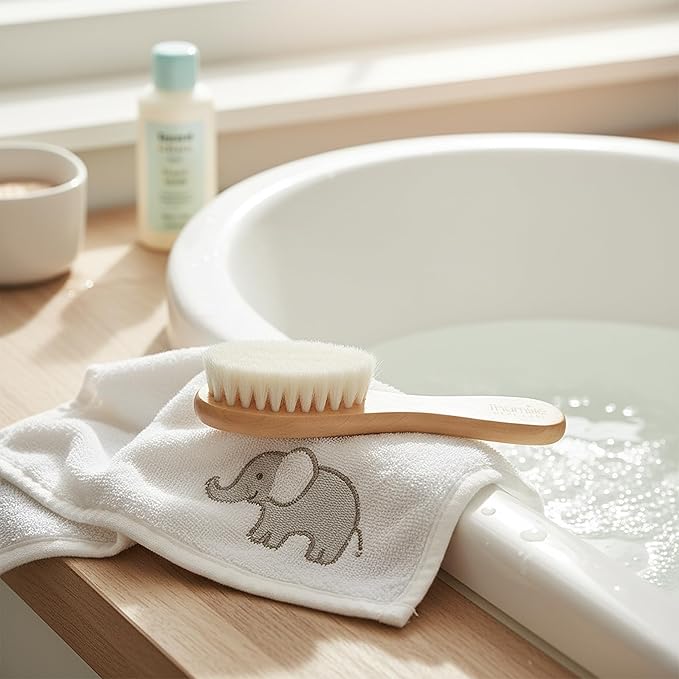 Baby Hair Brush by Thumble Baby Care | Cradle Cap Brushes For Babies | Super Soft Goat Bristles | Wooden, Natural And Plastic-Free | 2 Pack Infant Hairbrush Set For Newborns, Infants and Toddlers