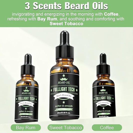 Dad Birthday Gifts,Beard Grooming Kit Includes 3 Scented Beard Oil,Sweet Tobacco Beard Shampoo & Balm, Brush, Comb,Scissors,Cool Men Christmas Stocking Stuffers Gifts for Men Him Boyfriend Husband