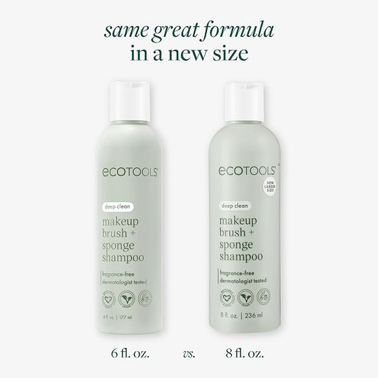 EcoTools Cleanser Shampoo for Makeup Brush/Sponge/Puffs, Remove Makeup & Impurities, Fragrance-Free, No Harsh Chemicals, Vegan & Cruelty-Free, 6 fl.oz./177 ml, 1 Count