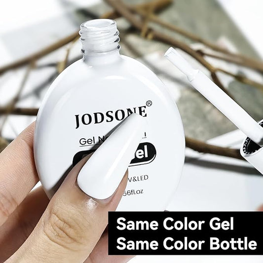 JODSONE 1Pcs 16.5ml Pure White High Gloss Winter Color Gel Polish U V/LED Soak-Off Gel Nail Polish Colorful Bottle Simple Bright for Nail Art Girls Gift