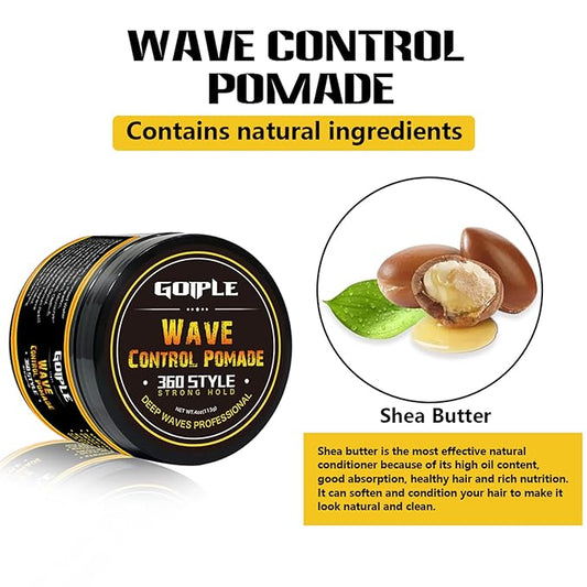 Natural Wave Pomade for Men Strong Hold, Easy Wash 360 Wave Training Hair Cream, Waves Grease for Men Promotes Layered Waves, Moisture, Control and Silky Shine 4oz