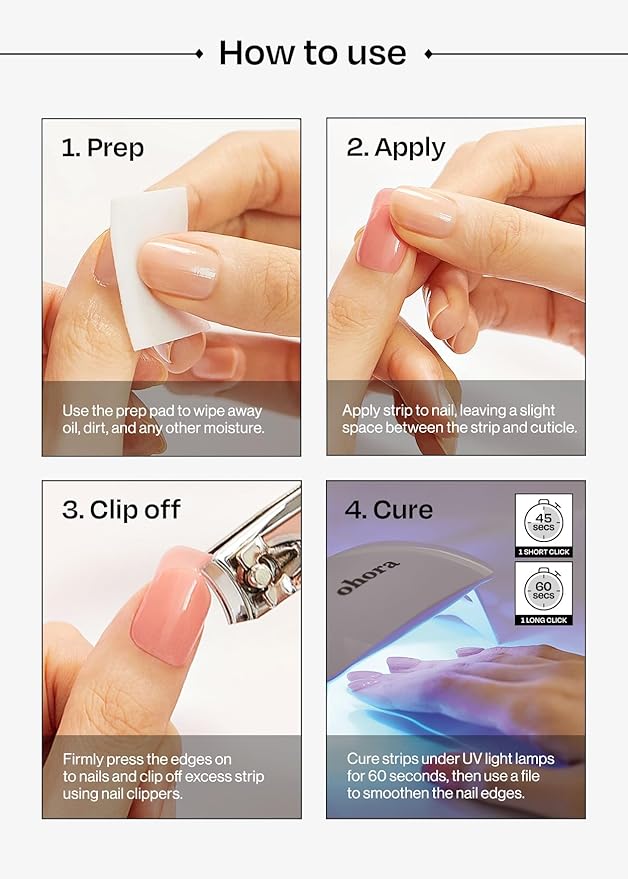 ohora Semi Cured Gel Nail Strips (N Ghost Story) - Works with Any Lamps, Salon-Quality, Long Lasting, Easy to Apply & Remove - Includes 2 Prep Pads, Nail File & Wooden Stick