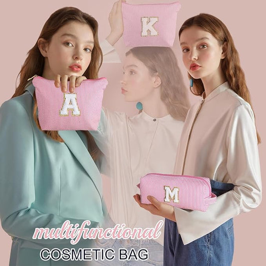 YOOLIFE Travel Makeup Bag Cosmetic Bag - Make Up Bag with Makeup Brush Bag Monogram Makeup Pouch Bag 2 Pieces Cute Makeup Bag Personalized Gifts Best Friend Birthday Gifts for Women Pink Letter Y