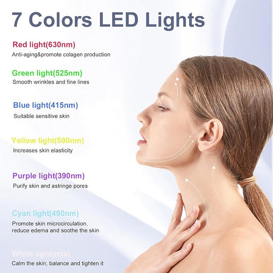 Facial Massager,7 Color LED Light Therapy for Face and Neck,Portable Beauty Skin Care Tools