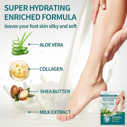 Moisturizing Foot Mask 5 Pack,Hydrating Foot Masks for Dry Cracked Feet,Moisturizing Socks Dry Skin Moisturizer for Soft and Smooth Touch Feet,Foot Care Spa Gifts for Women Men Stocking Stuffers