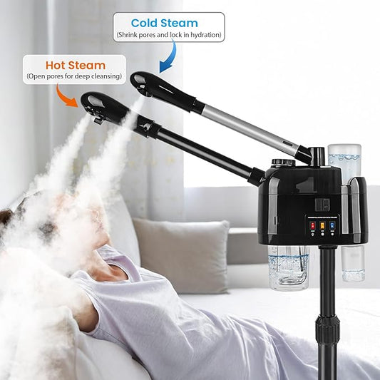 Professional Facial Steamer with Hot and Cold Mist Face Steamer with Wheels for Home Use or Beauty Spa Deep Cleansing and Hydration