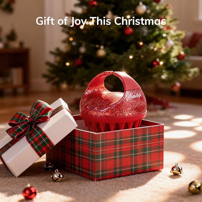 Sndyi Scalp Massager Shampoo Brush, Scalp Scrubber with Soft Silicone Bristles, Scalp Exfoliator for Dandruff Removal, Scalp Massager for Hair Growth, Wet Dry Hair Brush, Red-Limited Edition