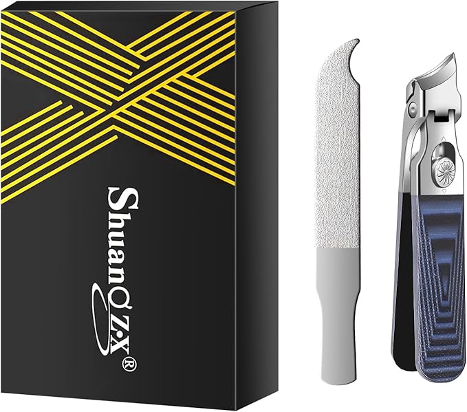 Wide Jaw Opening Anti-Splash Nail Clipper, Eagle Beak Beveled Nail Clippers,G10 Long Handle Angled Head Toenail Clippers for Thick Nails (Straight Blue B)