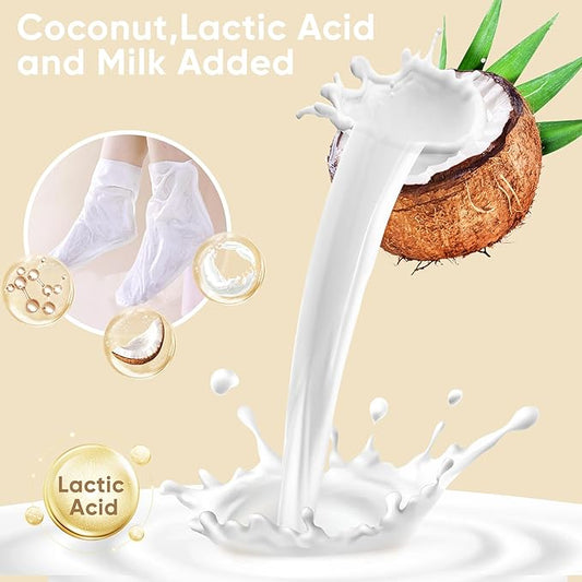 Coconut Foot Peeling Mask, 3 Pairs of Skin Exfoliating Foot Masks for Dry feet, Cracked heels, Callus, Dead Skin Remover,for Smooth Touch Feet, Spa Experience at Home or Travel
