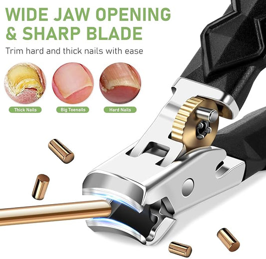 Toenail Clippers for Thick Toenails, Wide Jaw Opening Nail Clippers for Men, Heavy Duty Ingrown Toenail Clippers Nail Cutters, Ultra Sharp Slanted Nail Clippers with Long Handle
