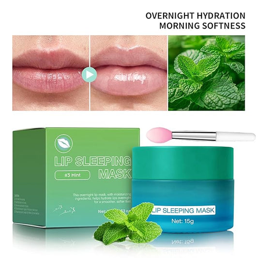 Overnight Lip Mask for Dry Lips, Intensive Hydrating Lip Sleeping Mask with Shea Butter, Repairs Flaky & Chapped Lips While You Sleep, Wake Up to Softer, Smooth Lips (Mint)